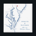 Aimant Wilmington Delaware Wedding Favor<br><div class="desc">Commande rapide et facile ! Ces magnets de carte Wilmington Delaware font de grandes faveurs de mariage Delaware à inclure dans vos sacs d'accueil de mariage de destination Wilmington. Déplacez le coeur en cliquant sur "Editer à l'aide de l'outil de conception" sous "Personnaliser". Avec une carte de la baie de...</div>