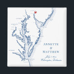Aimant Wilmington Delaware Wedding Favor<br><div class="desc">Commande rapide et facile ! Ces magnets de carte Wilmington Delaware font de grandes faveurs de mariage Delaware à inclure dans vos sacs d'accueil de mariage de destination Wilmington. Déplacez le coeur en cliquant sur "Editer à l'aide de l'outil de conception" sous "Personnaliser". Avec une carte de la baie de...</div>