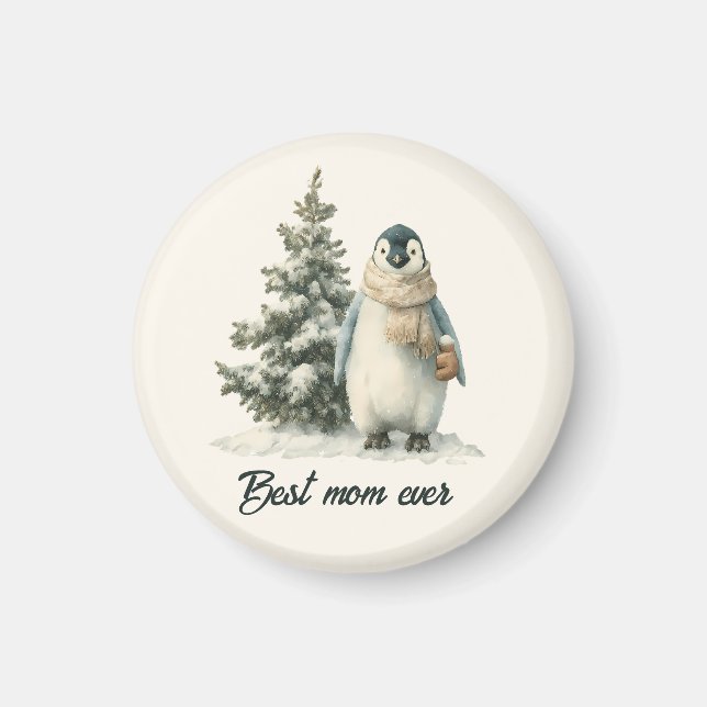 Aimant Winter Penguin “Best Mom Ever” Design (Devant)