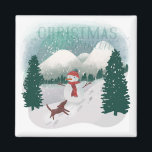 Aimant Winter Wonderland - Christmas Snowman<br><div class="desc">Winter Wonderland IV | Un mignon bonhomme de neige en accessoires hivernaux joue avec un chien dans la neige hivernale. | 57090HR</div>