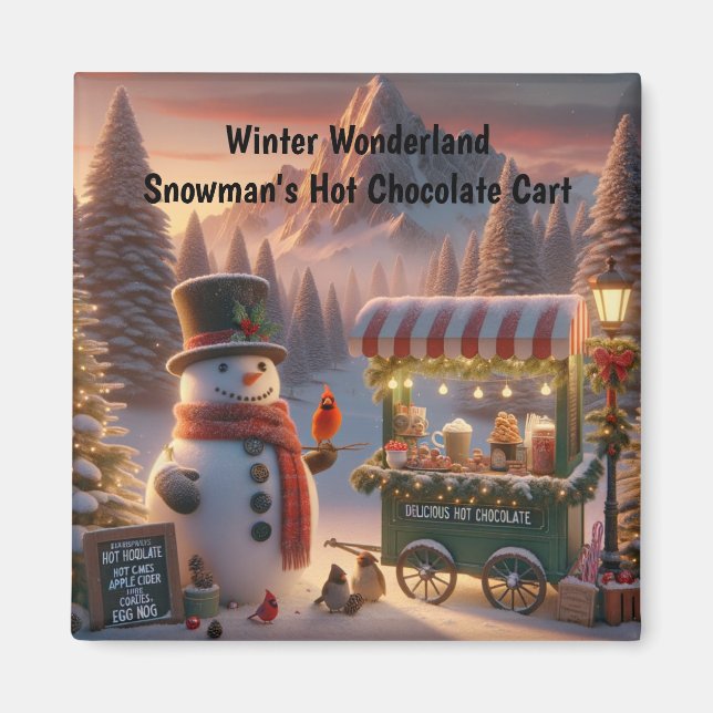 Aimant Winter Wonderland Snowman's Hot Chocolate Cart (Devant)