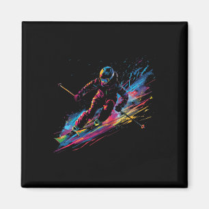 Aimant Wintersports Alpine Peinture Éclaboussure Skieur N