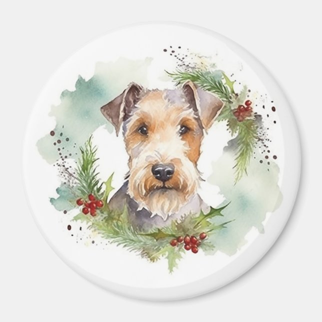 Aimant Wirefox Terrier Festive de Noël Wreath Pup (Devant)