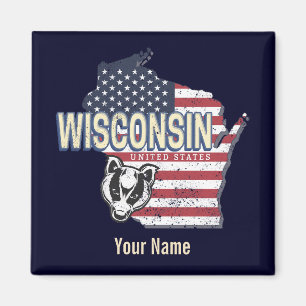 Aimant Wisconsin États-Unis Carte d'état Vintage USA