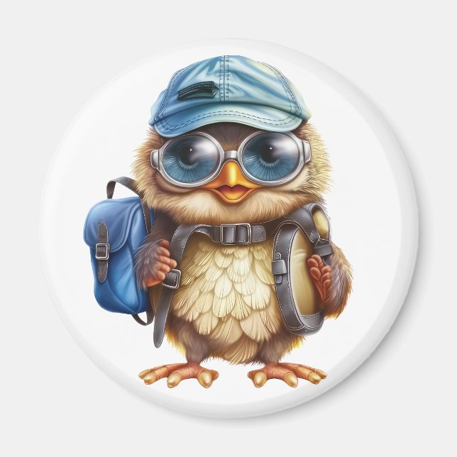 Aimant Wise Little Traveler - Kid Owl avec sac à dos (Devant)