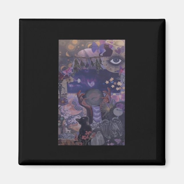 Aimant Witchy Whimsigoth Esthétique Avec Chats (Devant)