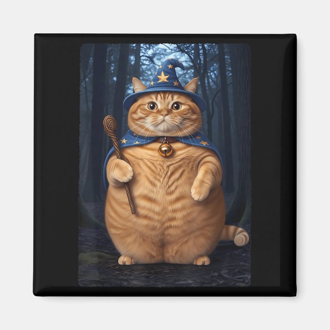Aimant Wizard Chat Witch Drôle Halloween Hommes Femmes Co (Devant)