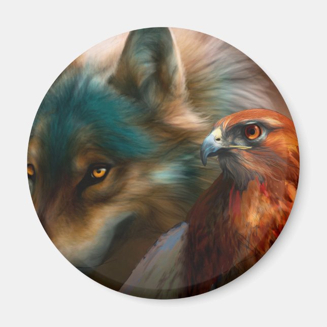 Aimant Wolf and eagle painting (Devant)