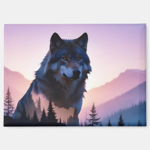 Aimant Wolf Double exposition Animal Nature sauvage Sauva