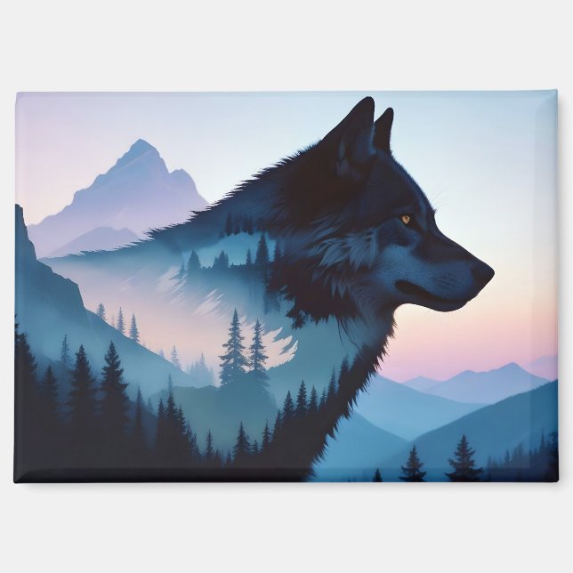 Aimant Wolf Double exposition Animal Nature sauvage Sauva (Recto)