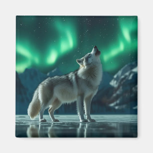 Aimant Wolf Howling Under the Northern Lights