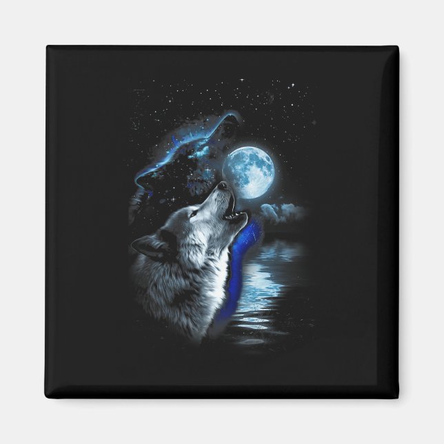 Aimant Wolf Moon Lake Wolf Howling Pleine lune Wolf Graph (Devant)