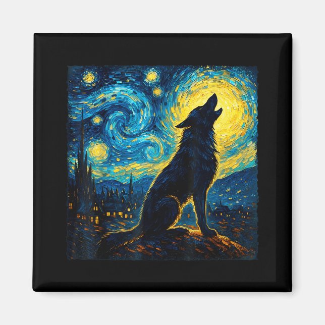 Aimant Wolf Starry Night HowHowling Lune Dons Drôle Pour  (Devant)