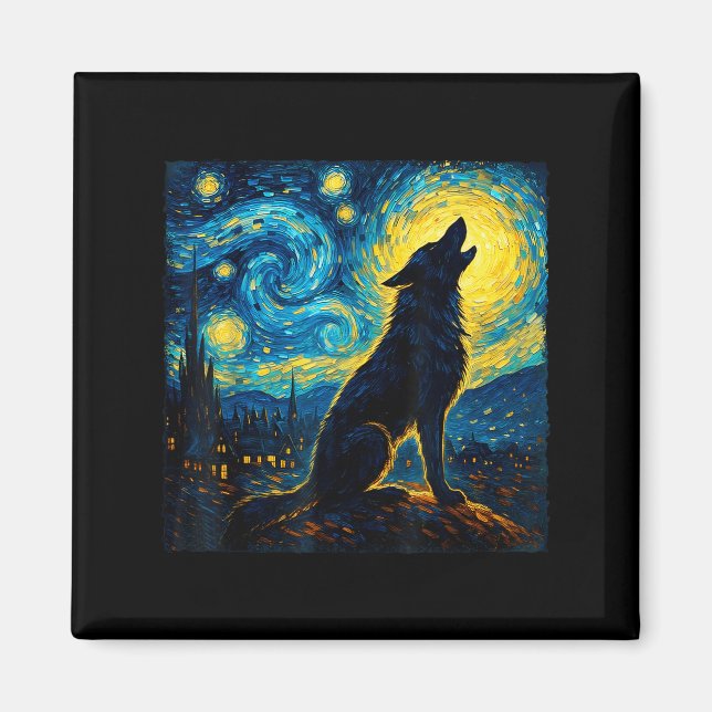 Aimant Wolf Starry Night HowHowling Lune Dons Drôle Pour  (Devant)