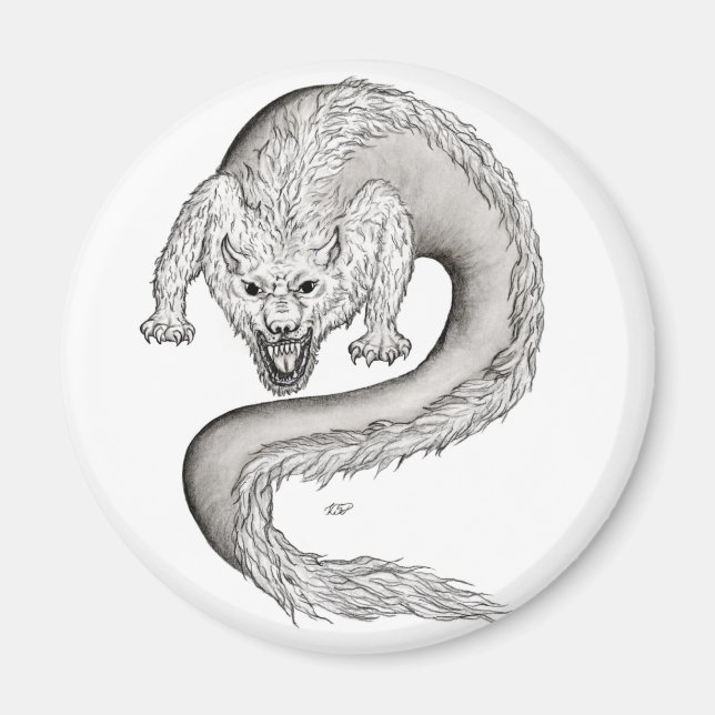 Aimant Wolfdragon noir et blanc Design (Devant)