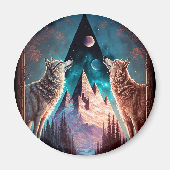 Aimant Wolves Mountain Visionary Imaginaire Art (Devant)