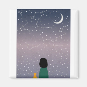 Aimant Woman Cat Stars Space Galaxy Girl Universe Moon.