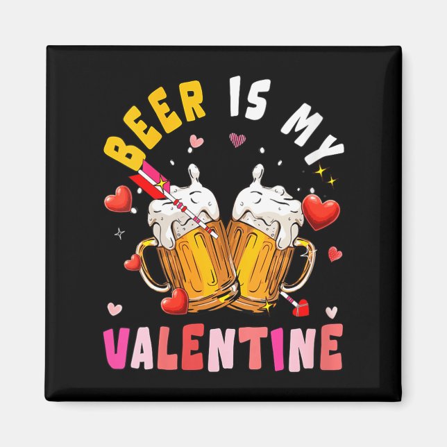 Aimant Women's Beer Is My Valentine Hearts Matching Drink (Devant)