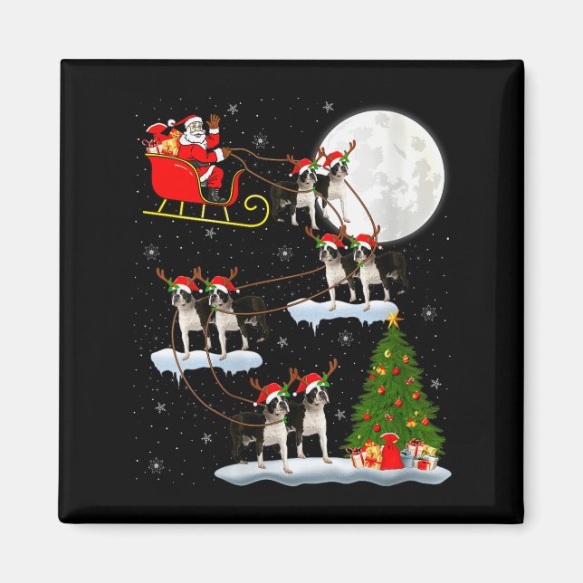 Aimant Womens Boston Terrier Dog Santa Sleigh Flying Funn (Devant)