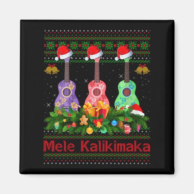 Aimant Womens Mele Kalikimaka Ukulele Guitar Ugly Xmas Sw (Devant)