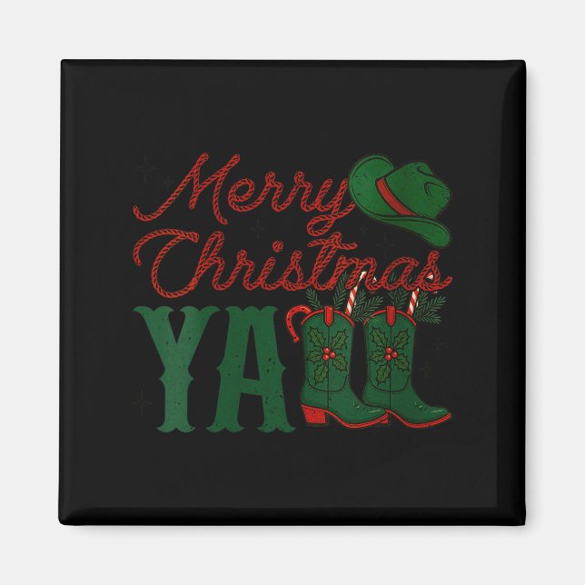 Aimant Womens Merry Christmas Y'all Cowboy Boots Western  (Devant)
