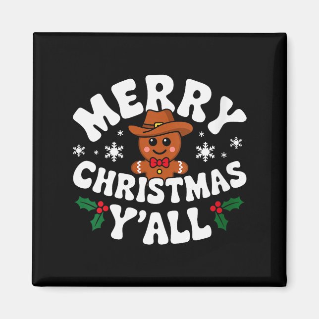 Aimant Womens Merry Christmas Yall Gingerbread Cowboy How (Devant)