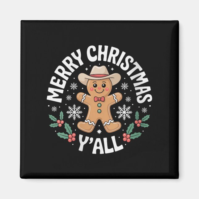 Aimant Womens Merry Christmas Yall Gingerbread Cowboy How (Devant)
