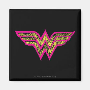 Aimant Wonder Woman Logo couleur rose et jaune