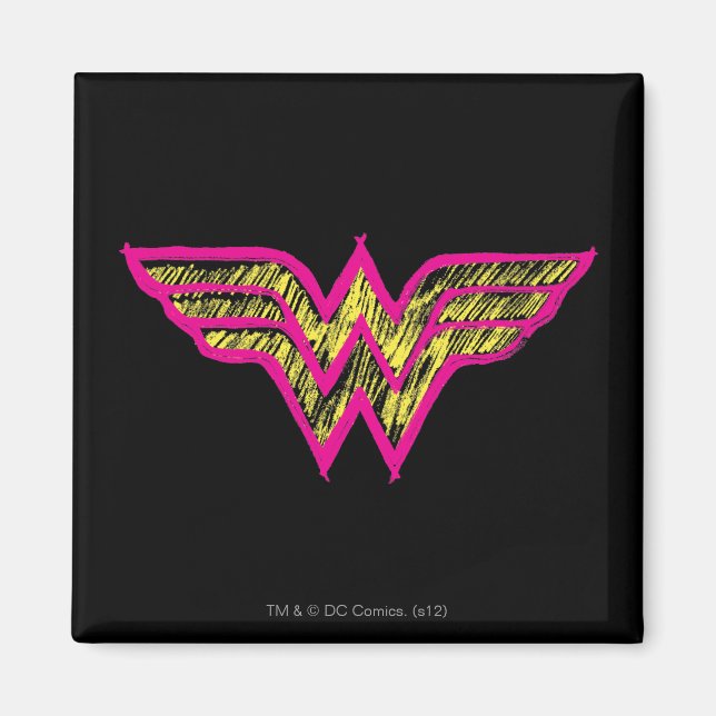 Aimant Wonder Woman Logo couleur rose et jaune (Devant)