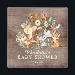 Aimant Woodland Friends Girls Baby Shower<br><div class="desc">Sweetest little woodland animals set on a rustic wood background.  Available in our shop for a boys baby shower.  Visit our shop to view our entire woodland friends baby shower collection.</div>