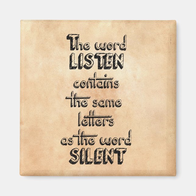 Aimant Word LISTEN contient les mêmes lettres que SILENT (Devant)