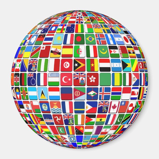 Aimant World Flags Globe, International, (Devant)