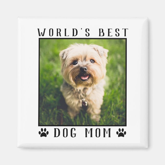 Aimant World's Best Dog Mom Paw Prints Photo Frame (Devant)