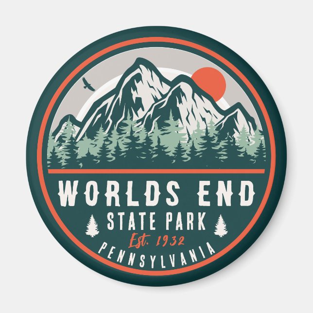 Aimant Worlds End State Park Pennsylvania Retro Sunset (Devant)