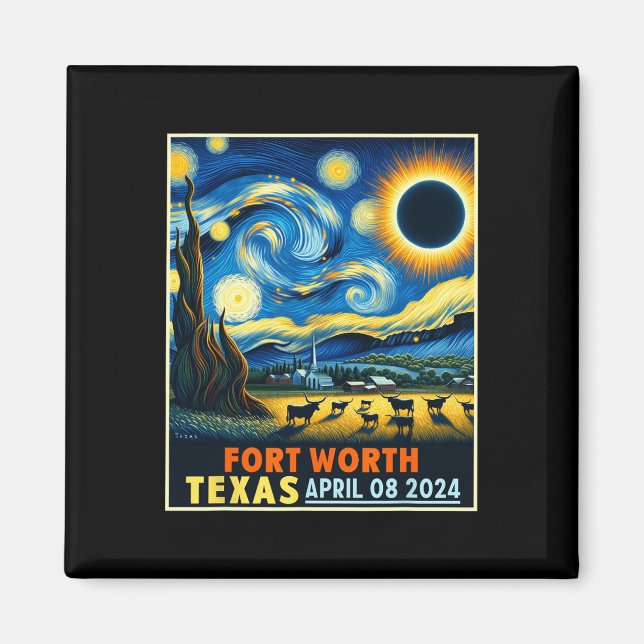 Aimant Worth Texas Total Solar Eclipse 2024 Starry Night (Devant)