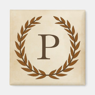 Aimant Wreath Laurel sur le monogramme de parchemin