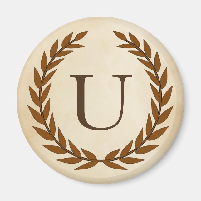 Aimant Wreath Laurel sur Parchemin Monogram Initial U (Devant)