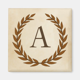Aimant Wreath Laurel sur Parchemin Monogramme initial A