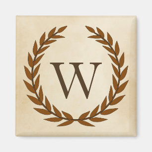 Aimant Wreath Laurel sur Parchemin Monogramme initial W