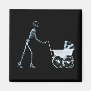 AIMANT X-RAY SKELETON WOMAN & BABY CARRIAGE - BLEU