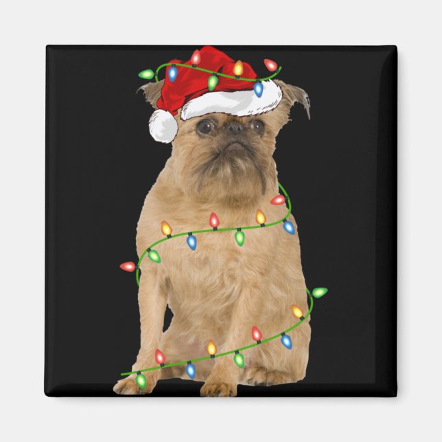 Aimant Xmas Lights Santa Hat Brussels Griffon Dog Christm (Devant)