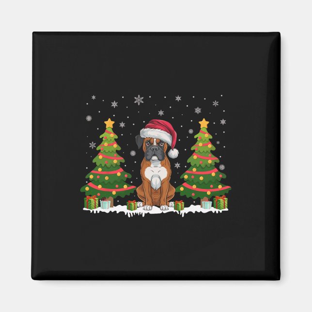 Aimant Xmas Tree Lights Boxe Chien Santa Hat Noël Swe (Devant)