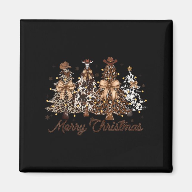 Aimant Xmas Trees Cowboy Western Merry Christmas Holiday  (Devant)