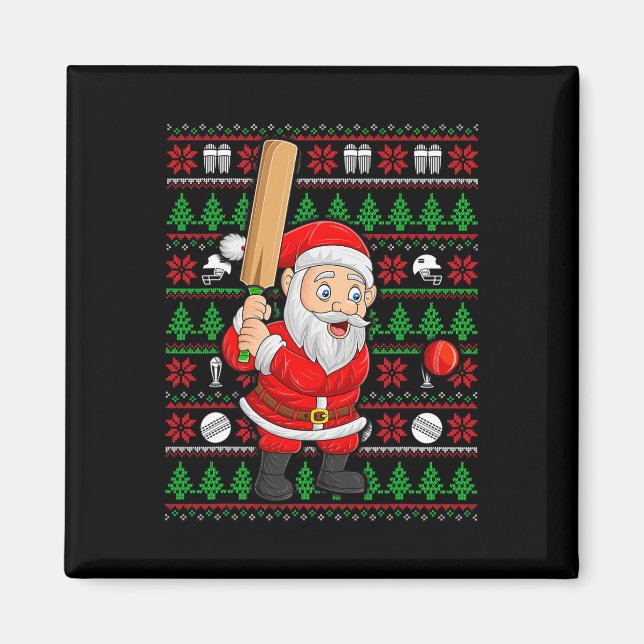 Aimant Xmas Ugly Sweater Style Santa Playing Cricket Chri (Devant)