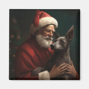 Aimant Xoloitzcuintli avec le Père Noël Festif de Noël