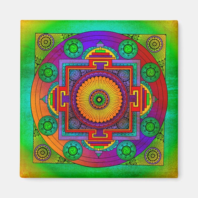 Aimant YANTRA - grande roue - violet vert (Devant)