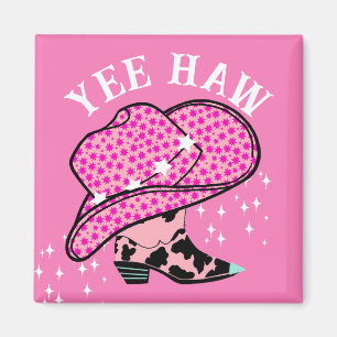 Aimant Yee Haw Pink Cowgirl Rodeo Casquette Boot