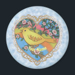 Aimant Yellow Bird Heart  custom name<br><div class="desc">Yellow Bird Heart custom name magnet by ArtMuvz Illustration. Matching mom apparel, Mom t-shirts, mothers day gifts for Mother, Grandma.To personalize click on "personalize this template" then edit the fields provided for your custom gift. You can add your name or add text instead. Customize this bird magnet to make it...</div>