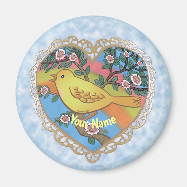 Aimant Yellow Bird Heart  custom name (Devant)