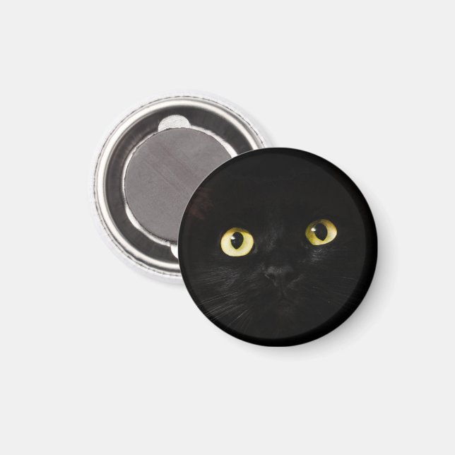 Aimant Yellow Cat Eyes, Chat noir, Arrière - plan noir (Recto/Verso)